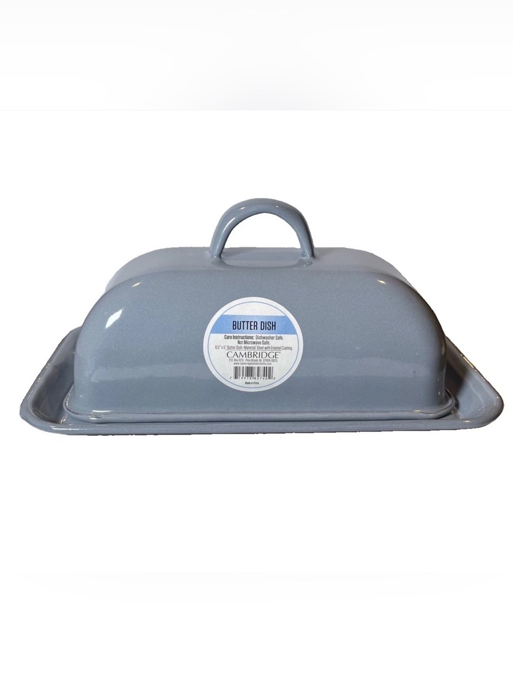 Cambridge gray covered butter dish 8.5”x5” steel enamel coating farmhouse retro